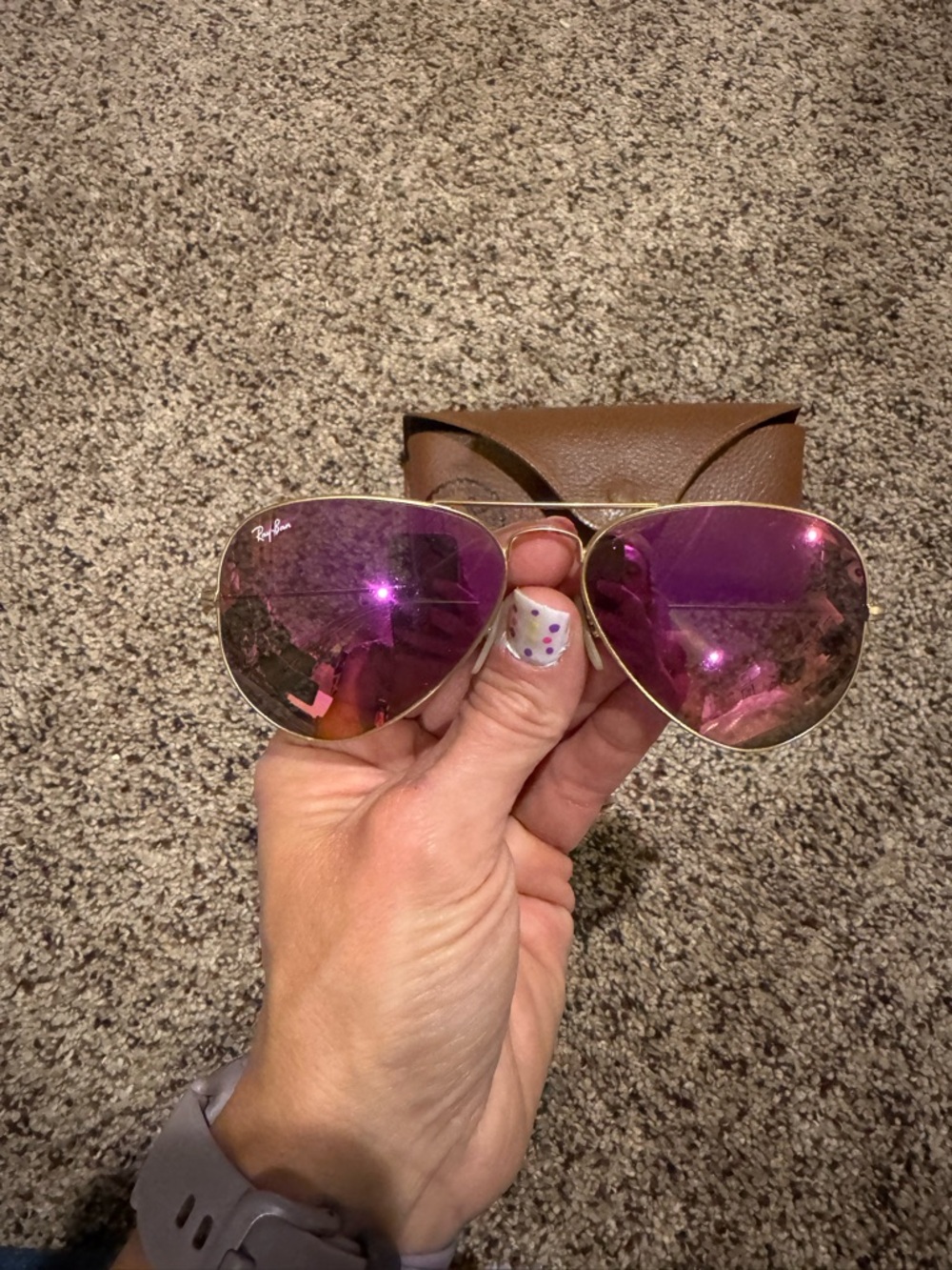 Ray-Ban Women's Aviator Sunglasses - Pink Lenses, Gold Frame